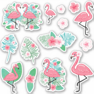 Sticker Flamants roses roses & Plumeria
