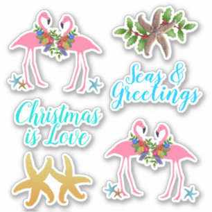Sticker Flamants roses Tropical en forme de fécule de Noël