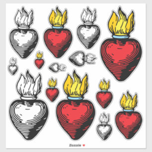 Sticker Flaming Sacred Heart 14" x 14" Feuille