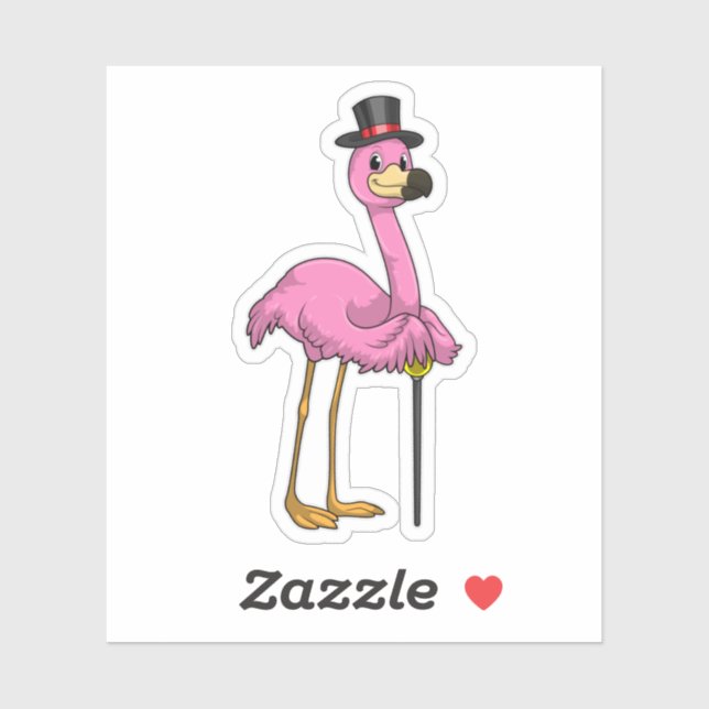 Sticker Flamingo as Pensioner with Walking stick (Feuille)