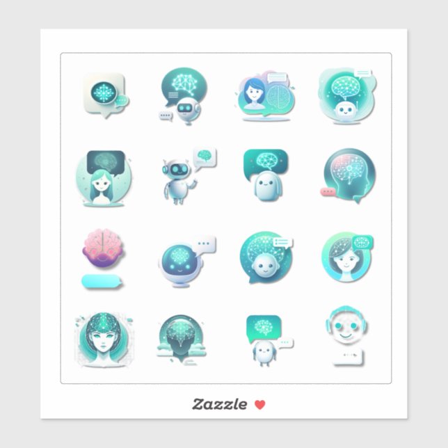 Sticker Flat Vector Collage of AI Assistant Illustrations  (Feuille)