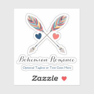 Sticker Flèches croisées bohémiennes & Coeurs Nom Logo