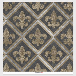 Sticker Fleur-de-lis mosaic tile pattern black and gold