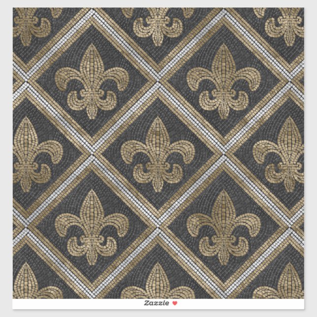 Sticker Fleur-de-lis mosaic tile pattern black and gold (Feuille)