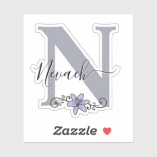 Sticker Fleur de lys romantique avec nom personnalisé mono