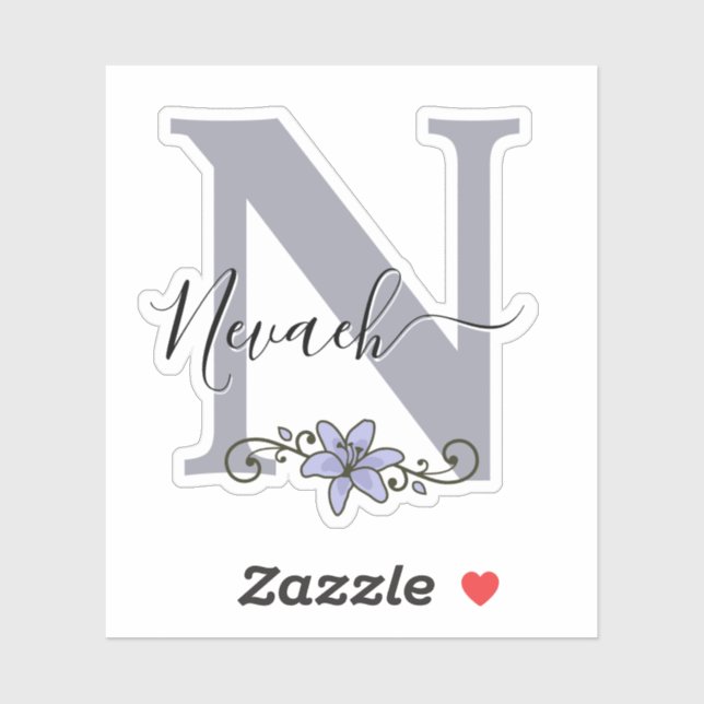 Sticker Fleur de lys romantique avec nom personnalisé mono (Feuille)