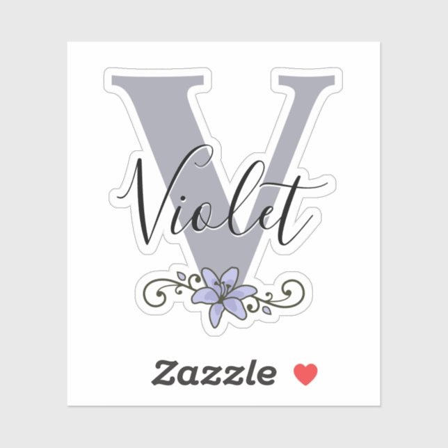 Sticker Fleur de Lys Romantique avec Nom Personnalisé Mono (Feuille)