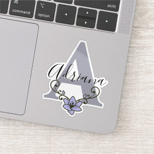 Sticker Fleur de lys romantique avec nom personnalisé mono