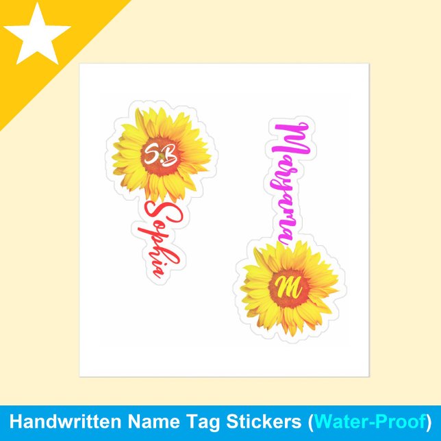 Sticker (Fleur de soleil monogramme élégant) Nom personnal (chic monogram sunflower name stickers)