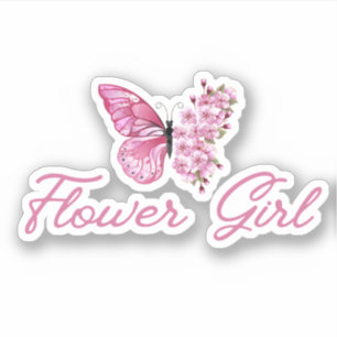 Sticker fleur élégante fille, papillon rose mignon chic