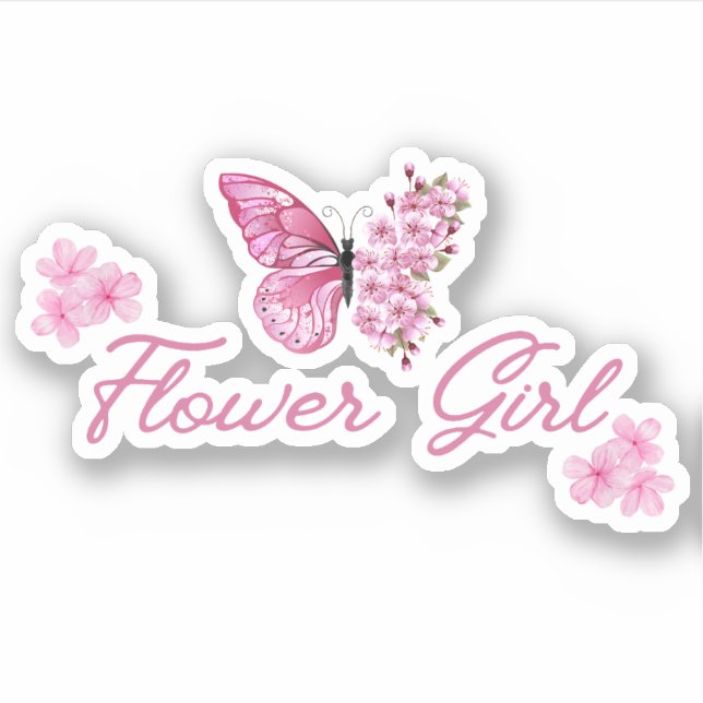 Sticker fleur fille papillon rose mignon minimal (Devant)