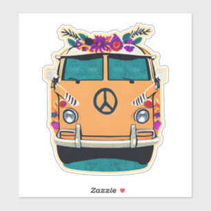 Sticker Fleur Florale Rétro Hippie Van Couleurs Vintage Ta