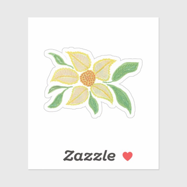Sticker Fleur marguerite jaune avec feuilles verts (Feuille)