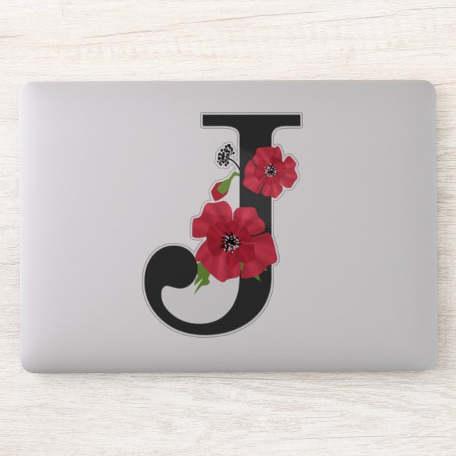 Sticker Fleur, monogramme J, lettre J, fleurs, monogra (Ordinateur)