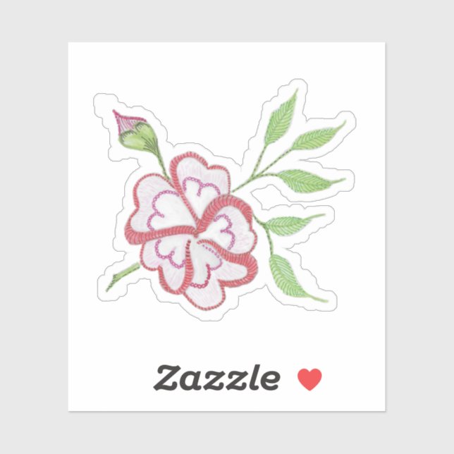 Sticker Fleur rose rouge avec feuilles verts (Feuille)