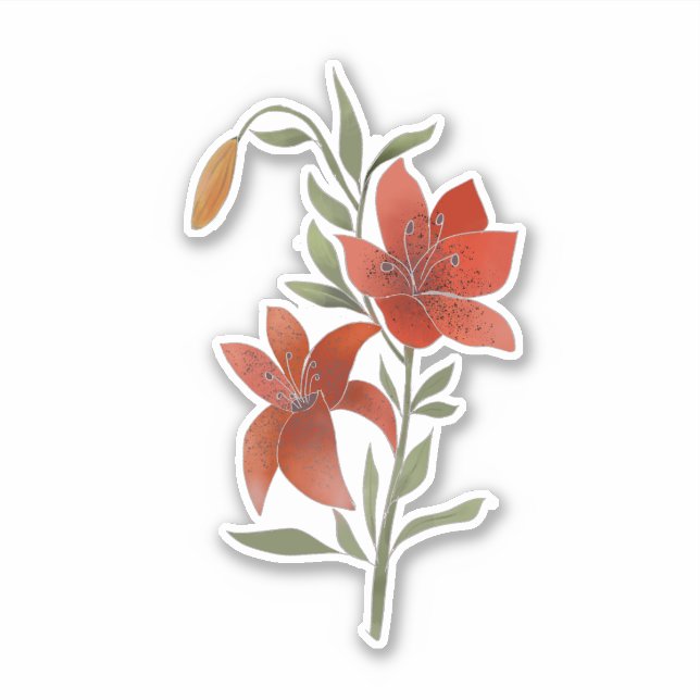 Sticker Fleur rouge, Lys tigre, fleurs et feuilles (Devant)