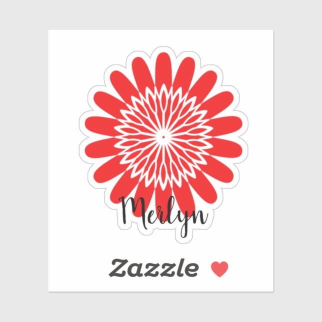 Sticker Fleur rouge marguerite Floral Nom personnalisé Per (Feuille)