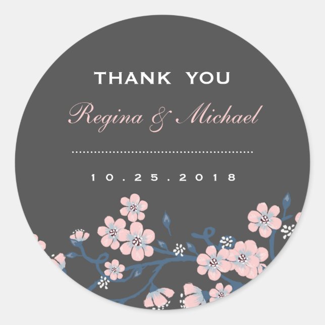 Sticker Fleur Sakura Rose Grey Favor Mariage (Devant)