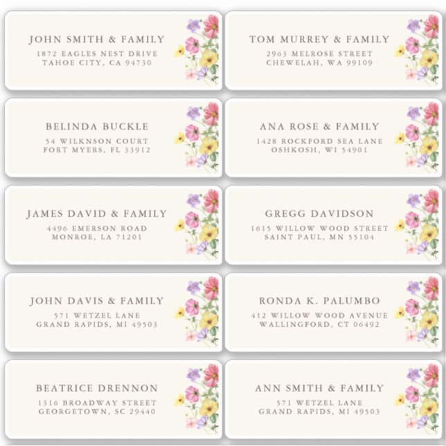 Sticker Fleur sauvage Rustic Chic boho Floral Adresse d'hô (Devant)