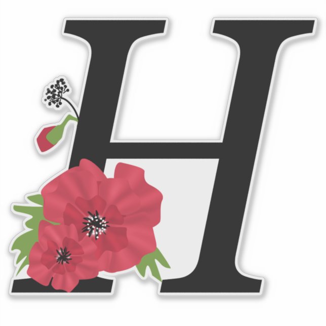 Sticker Fleur set, monogramme H, lettre H, fleurs, monogra (Devant)