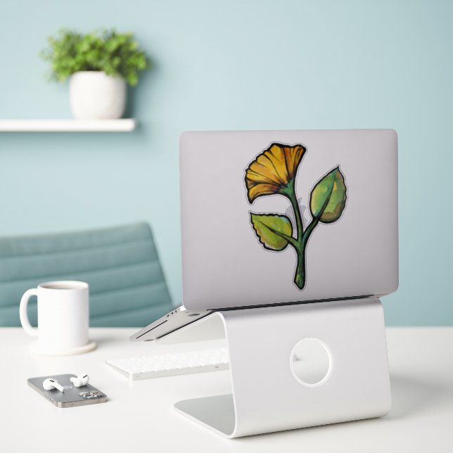 Sticker Fleuron jaune aquarelle florale (Ordinateur portable sur le bureau)