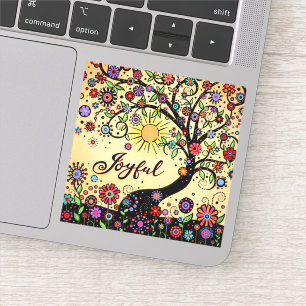 Sticker Fleurs amusantes et arbre joyeux Joyeux Whimsical