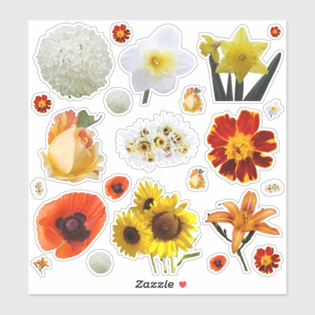 Sticker Fleurs blanches jaunes oranges assorties (Feuille)
