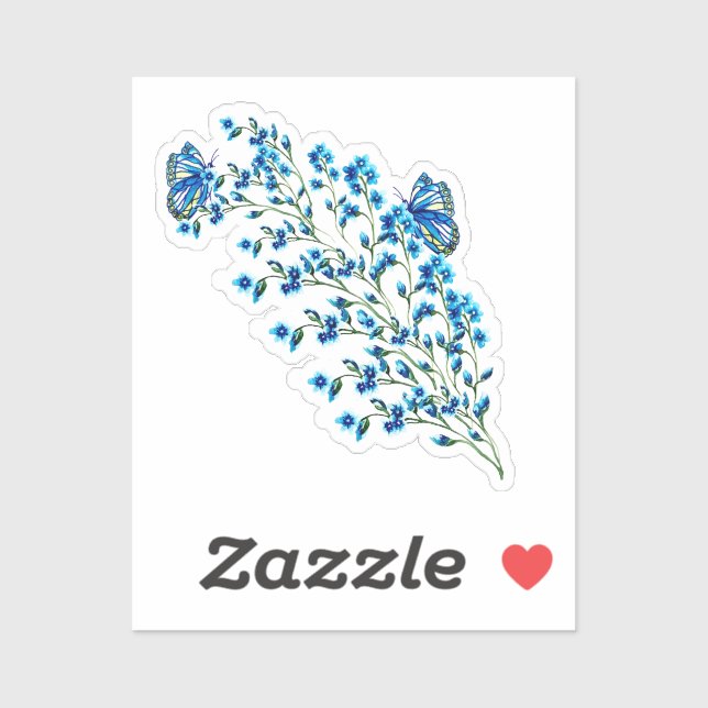 Sticker Fleurs bleues délicates avec papillon (Feuille)