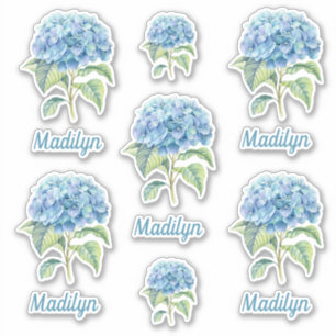 Sticker Fleurs Blue Hydrangea Avec Votre Nom Vinyl