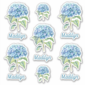 Sticker Fleurs Blue Hydrangea Avec Votre Nom Vinyl