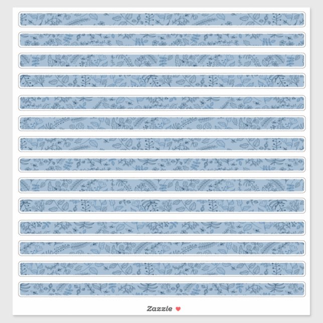 Sticker Fleurs Boho Bandes Minces Bleu Classique  (Feuille)