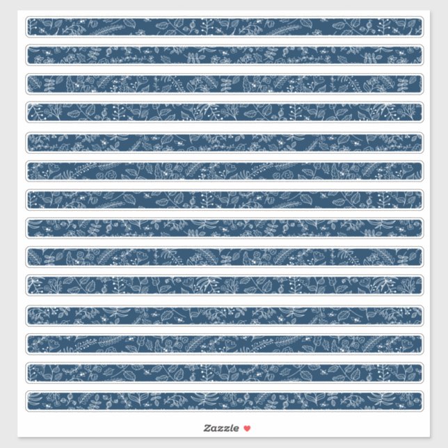 Sticker Fleurs Boho Bleu Classique Bordures Minces (Feuille)