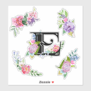 Sticker Fleurs chics d'aquarelle avec la lettre E