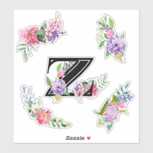 Sticker Fleurs chics d'aquarelle avec la lettre Z