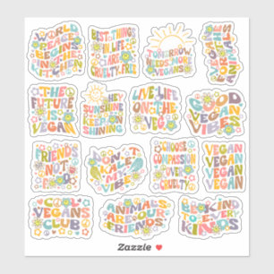 Sticker Fleurs colorées, Ensemble Vegan Rétro