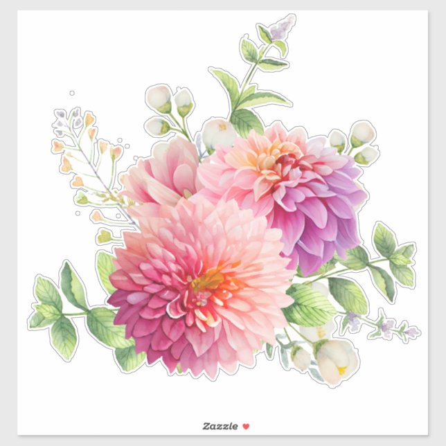 Sticker Fleurs Dahlia Roses (Feuille)