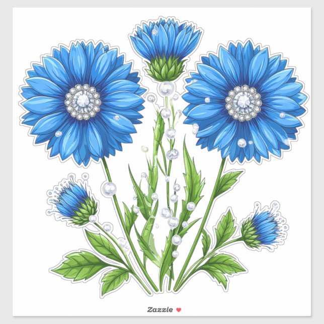 Sticker Fleurs d'anémone bleues avec des tiges vertes (Feuille)