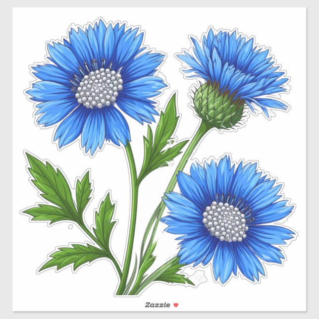 Sticker Fleurs d'anémone bleues avec des tiges vertes (Feuille)