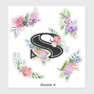 Sticker Fleurs d'aquarelle chic avec lettre S