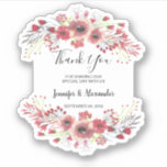 Sticker Fleurs d'aquarelle Mariage Merci personnalisé coup<br><div class="desc">Fleurs d'aquarelle,  Mariage élégant en Merci,  autocollants vinyle taillé sur mesure. Ajoutez vos propres noms et texte pour personnaliser. Vous pouvez également ajouter les autocollants sur les enveloppes,  pour votre poste mariage,  sous forme de scellés d'enveloppe.</div>