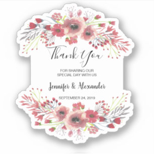 Sticker Fleurs d'aquarelle Mariage Merci personnalisé coup