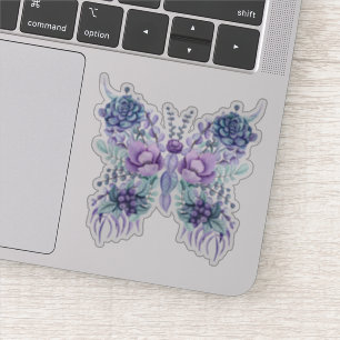Sticker Fleurs de cactus & baies illustration papillon
