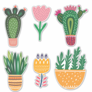 Sticker Fleurs de cactus mignonnes