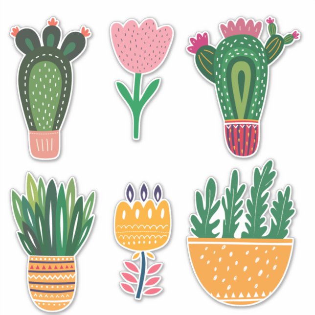 Sticker Fleurs de cactus mignonnes (Devant)