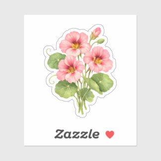 Sticker Fleurs de capucine rose à l'aquarelle 