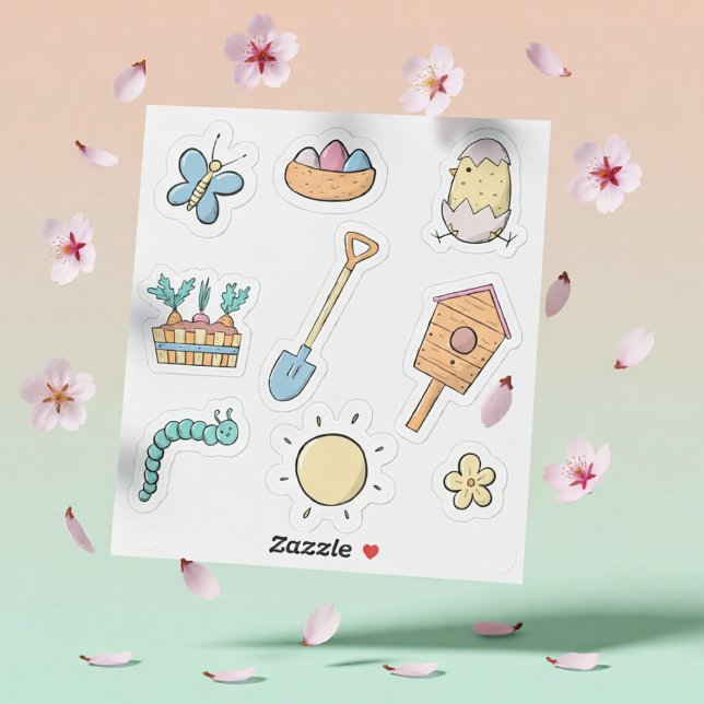 Sticker Fleurs de jardin printanier ensemble de 9 (Spring Garden Cute Tools & Nature Kids Sticker)