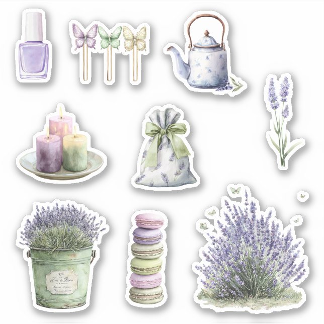 Sticker Fleurs de lavande de seau vert (Devant)