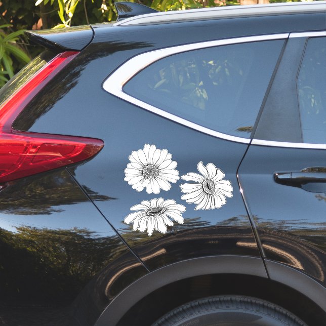 Sticker Fleurs de marguerite ensemble de 3 marguerites idé (Coté voiture)