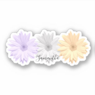 Sticker Fleurs de marguerite jaune violet gris Nom