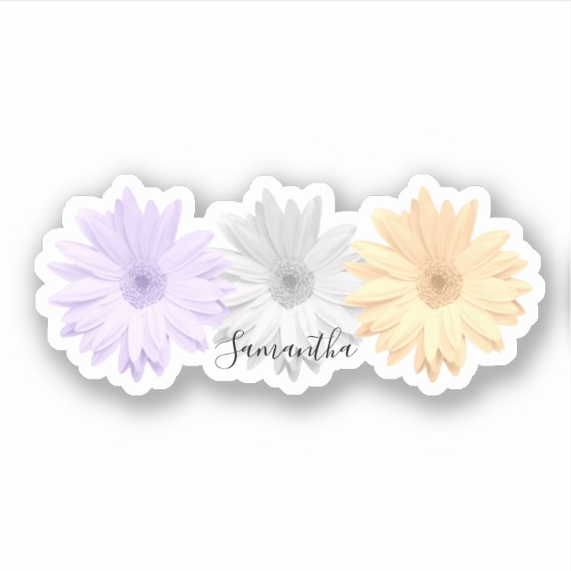 Sticker Fleurs de marguerite jaune violet gris Nom (Devant)